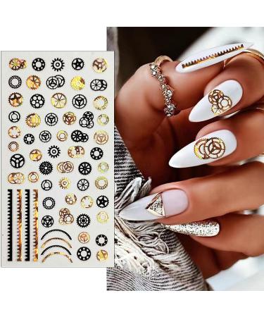 Geometric Nail Art Stickers - Black Gold Triangular Rhombus Design - DIY Manicure Decals for Women - 8 Sheets - Buy Online on GoSupps.com