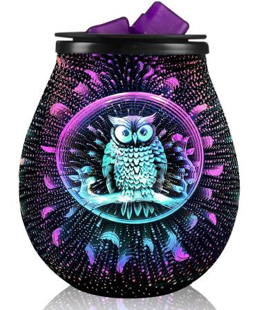 3D Glass Fireworks Electric Wax Melt Warmer with PTC Heating Plate 7 Colors LED (Owl)