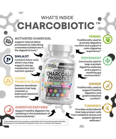 Clean Nutra Activated Charcoal Pills + Shilajit Probiotic Digestive Enzymes for Digestive Health Capsules with Peppermint Fennel Licorice Papain Ginger Turmeric Powder | Gut Health 60 Count (Pack of 1) - Buy Online on GoSupps.com