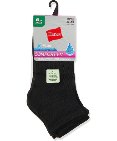 Hanes Women's 6-Pack Comfort Fit Black Ankle Socks 5-9 - Buy Online on GoSupps.com
