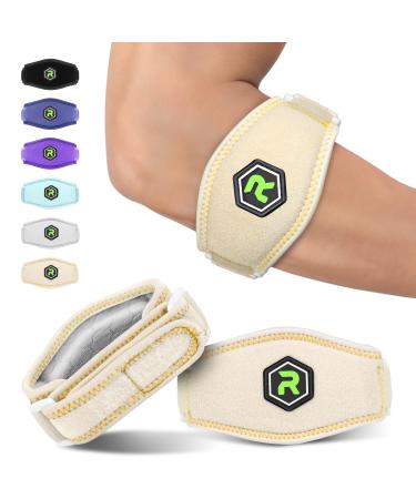 Rakiie elbow bandage Pro 2-pack larger bandage with silicone pads better support in tendonal infections tennisel arches pain relief for men and women beige