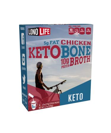 LonoLife - Keto Chicken Bone Broth Sticks - 8g Collagen Protein, 4g Fat - Gluten-Free - Keto & Paleo Friendly - Portable Individual Packets - 10 count Keto Chicken Bone Broth 0.67 Ounce (Pack of 10)