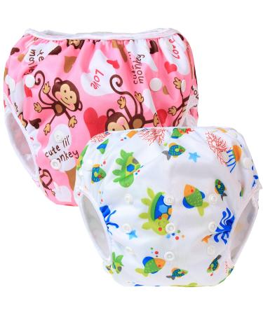 Teamoy 2 baby swimming trunks comfortable washable and adjustable ideal for swimming lessons or holidays Monkeys Pink+ Sea World