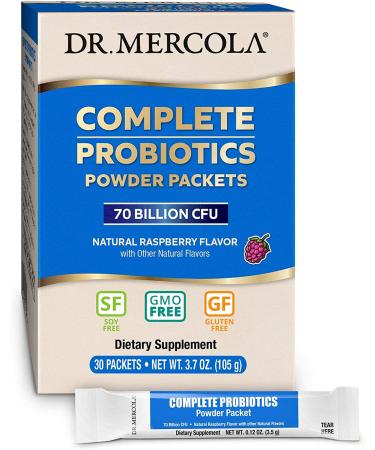 Dr. Mercola Complete Probiotics Powder - Natural Raspberry, 70 Billion CFU, 30 Packets (0.12 oz Each) - Buy Online on GoSupps.com