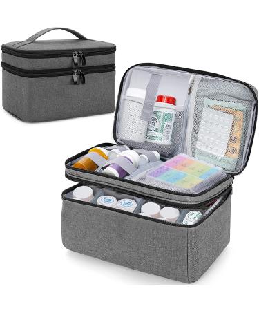 Medicine Organizer and Storage Bag Empty Family First Aid Box Pill Bottle Organizer Bag for Emergency Medication Supplements or Medical Kits Zippered Medicine Bag for Home and Travel(Gray)