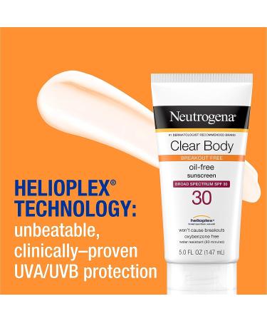 Neutrogena Clear Body Breakout-Free Liquid Sunscreen Lotion for Acne Prone Skin SPF 30 - 5 fl oz - Buy Online on GoSupps.com