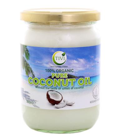 TIVI Organic Refined & Odourless Coconut Oil Glass Jar of 500 ml for Hair / Skin / Body / Cooking /Baking and Vegetarian Vegan