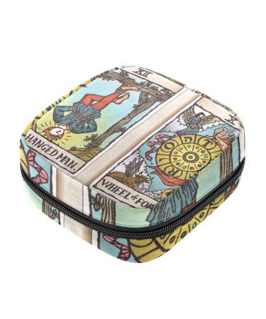 Hanging man and wheel of happiness tarot cards illustration women's napkin storage bag portable period pocket menstrual cup pocket breastfeeding insert holder