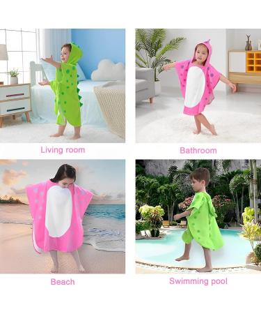 Cartoon Dinosaur Hooded Towel for Kids 0-4 Years Pink - 22x43 inch Bath Poncho for Boys and Girls - Buy Online on GoSupps.com
