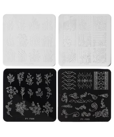 4pcs Flower Pattern Nail Stamping Plates Creative DIY Nail Art Template Stencils (Random Style)