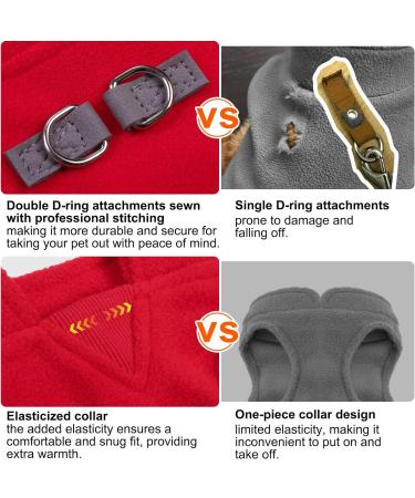 BEAUTYZOO Dog Fleece Vest Sweater Winter Jacket with D-Ring Leash | XS Red - Buy Online on GoSupps.com
