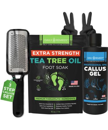 Foot Callus Remover Gel Set - Professional Callus Remover for Feet Gel - Calloused Feet Remover Gel - Pedicure Kit & Foot Spa Tools - Feet Callus Remover - w/Extra Strength Tea Tree Foot Soak - USA Callus Gel + ESTTO Foot Soak