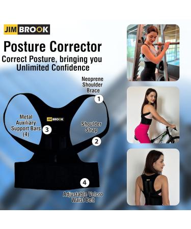JIMBROOK Posture Corrector Women | Back Support Belt | Posture Corrector Men | Back Brace for Men | Shoulder Brace | Neck Pain Relief | Back Straightener Posture Corrector | Back Brace for Women Medium - Buy Online on GoSupps.com