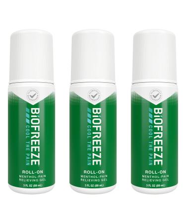 Biofreeze Roll-On Pain-Relieving Gel 3 FL OZ, Green (Pack Of 3) Topical Pain Reliever For Muscles And Joints From Arthritis, Backache, Strains, Bruises, & Sprains (Package May Vary) Pain Relief