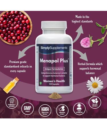 Menapol Plus Capsules for Hormonal Balance | SOYA Isoflavones Siberian Ginseng & Red Clover | 120 Capsules | UK Made - Buy Online on GoSupps.com