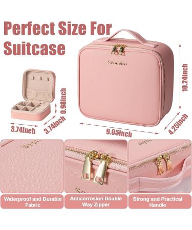 LED Lighted Makeup Travel Bag with Adjustable Dividers - Portable & Waterproof Organizer Case with Mirror - Pink - Buy Online on GoSupps.com