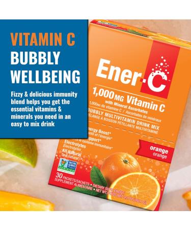 Ener-C - Vitamin C Immune Support 1000mg Vitamin C Effervescent Multivitamin Drink Powder Fruit Juice Vitamin C Drink Mix for Hydration with Electrolytes Orange 60 Packets (2-Pack) - Buy Online on GoSupps.com