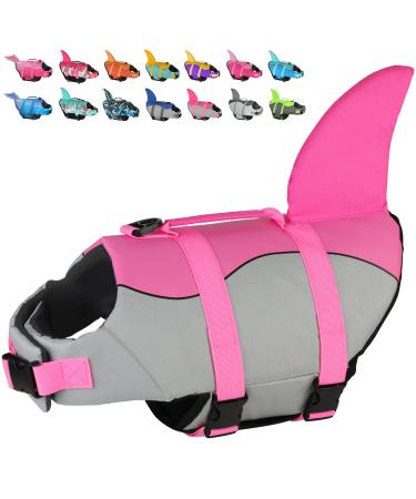 Dogcheer Dog Life Jacket Shark, Dog Swim Life Vest Adjustable Pet PFD Float Vest, Ripstop Puppy Floatation Life Jacket Swimsuit with Rescue Handle for Small Medium Large Dogs Swimming Boating X-Small Pink