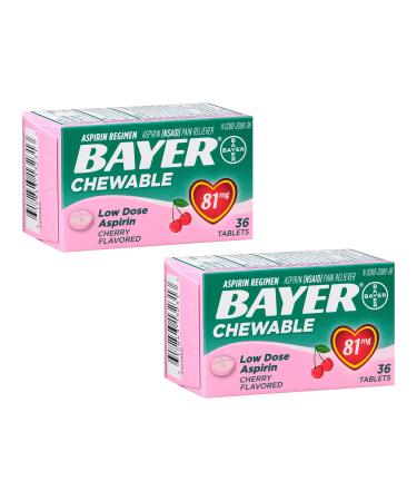 Bayer Chewable Low Dose Baby Aspirin Cherry Flavor 36 Tablets - 2 Pack