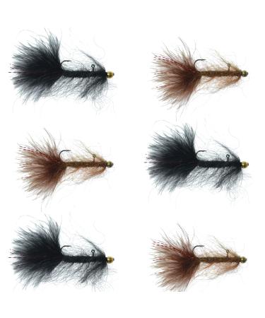 The Fly Fishing Place Balanced Leech Fly Collection Size 8 - Set of 6 - 2 Colors - Bead Head Jig Lake Streamer Wet Flies