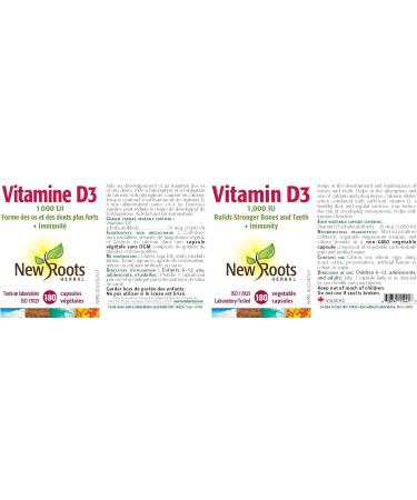 New Roots Herbal - Vitamin D3 1000 IU 180 Capsules - Helps in the Development and Maintenance of Bones and Teeth - Helps to Maintain and Support Immune Function - Buy Online on GoSupps.com