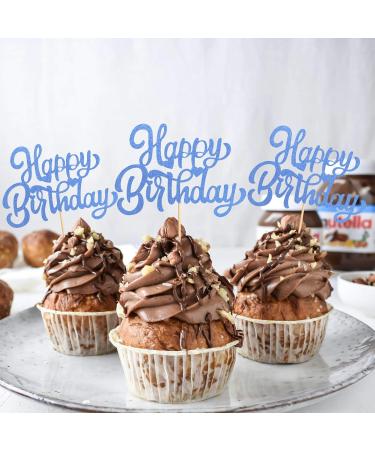 UXYOKM 24Pcs Happy Birthday Cupcake Toppers Blue Glitter Cupcake Picks Birthday Decorations Baby Shower Anniversary Party Supplies - Buy Online on GoSupps.com
