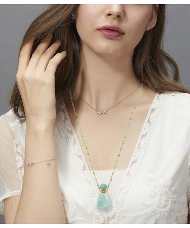 Ubrand Gemstone Perfume Bottle Pendant | Essential Oil Diffuser Necklace | Natural Crystal Agate Jewelry | Amazonite G Rosary Beads - Buy Online on GoSupps.com
