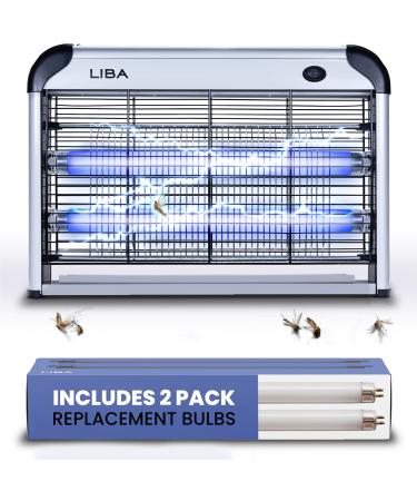 LiBa Electric Bug Zapper, Indoor Insect Killer - (2) Extra Replacement Bulbs - Fly, Mosquito Killer and Repellent - Lightweight, Powerful 2800V Grid, Easy-to-Clean, with a Removable Washable Tray. Bug Zapper + 2 Bulbs