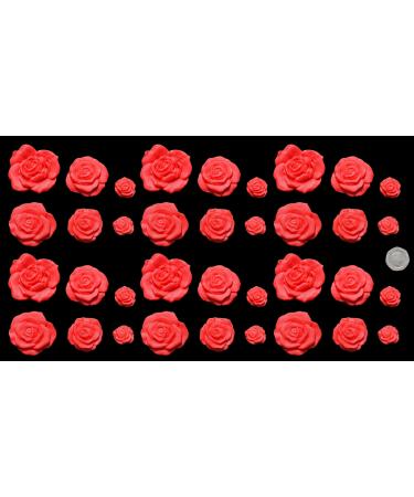 36 x Edible 3D Mixed sized Roses Rose Flowers icing toppers cake cupcakes decorations (Red) - Buy Online on GoSupps.com