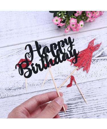 BESTOYARD 2 Sets Cake Toppers Glitter High Heel Shape Cupcake Toppers for Happy Birthday Party Decor (Red) - Buy Online on GoSupps.com