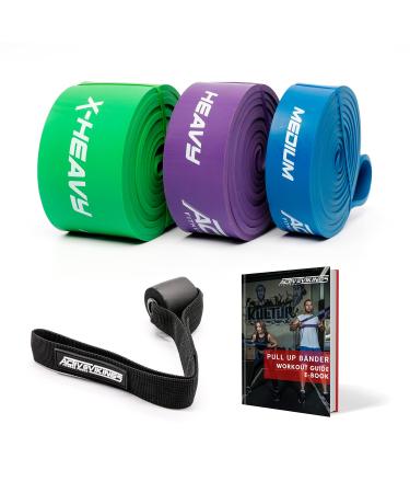 Activevikings Pull-up fitness bands |Perfect for muscle building and CrossFit Freeletics Calisthenics |Fitness band Pull -up straps Resistance tapes I - p Package (blue purple green)