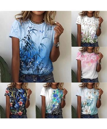 Floral Printed Casual Women's Summer Top | Loose Fit Short Sleeve T-Shirt in Light Blue - Buy Online on GoSupps.com