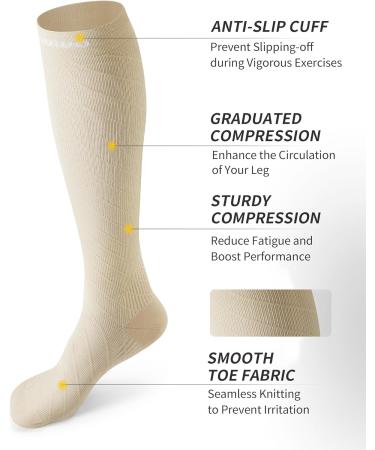 Cambivo Compression Stockings for Men & Women - 2 Pairs Support Socks for Running Sports Travel & Cycling - L-XL Beige - Buy Online on GoSupps.com