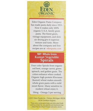 Eden Organic Kamut Vegetable Spirals - 12 oz, 100% Whole Grain, Non-GMO Pasta - Buy Online on GoSupps.com