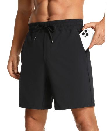 CRZ YOGA Men's Linerless Workout Shorts - 7''/9'' Quick Dry Running Sports Athletic Gym Shorts with Pockets 7 inches Large Black