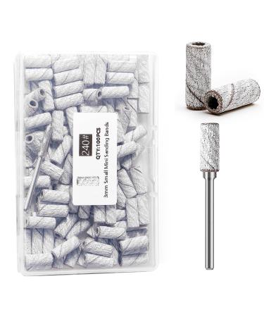 100pcs Nail Drill Bits Small Sanding Bands with Upgrade 3.1mm Mandrel Bit 240 Extra Fine Grit Nail File Sanding Bands for Acrylic Nails Gel Removing Shaping Manicures and Pedicure(Zebra 240) 240 Grit Zebra