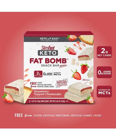 SlimFast Keto Fat Bomb Snack Bar Minis - Strawberry Cheesecake Flavor | 12ct Box | Low Carb Keto Snacks for Weight Loss | 0g Added Sugar - Buy Online on GoSupps.com