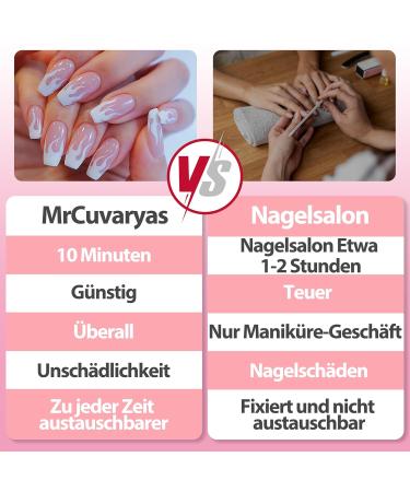 Premium Oval Short French Press On Nails - Mrcuvaryas Soft Gel Tips - Full Cover White Flame Design - International Shipping Available - Buy Online on GoSupps.com