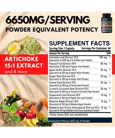 Artichoke Leaf Capsules 6650mg - Digestion & Immune Support - 2 Packs, 60 Capsules - 4 Month Supply - Non-GMO, Gluten Free - Buy Online on GoSupps.com