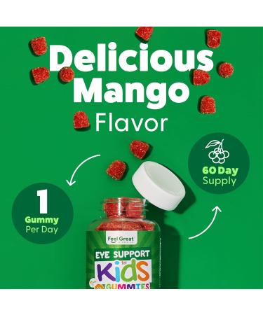 Feel Great Kids Gummy Vitamins for Eyes | Essential Eye Vitamins Lutein and Zeaxanthin | Mango Flavored Vegan Eye Vitamins for Kids | Gluten Free | 60 Day Supply - Buy Online on GoSupps.com