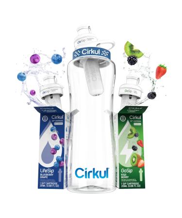 Cirkul Kit de d marrage de bouteille d'eau en plastique sans BPA de 946 ml avec couvercle bleu marine 2 cartouches de saveur (1 LifeSip Blueberry Grape 1 GoSip Kiwi Berry) z ro calories et sans