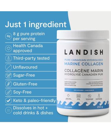 Landish Pure Canadian Hydrolyzed Marine Collagen Collagen Peptides Powder Unflavoured 250 g - Buy Online on GoSupps.com