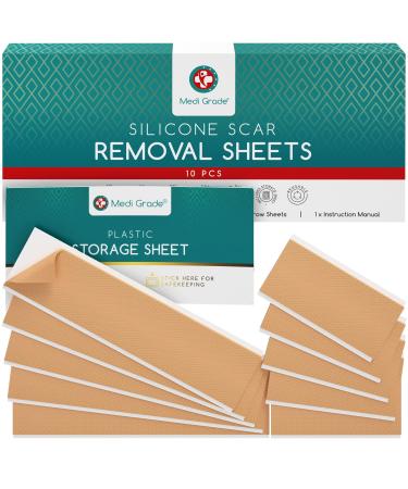 Silicone Scar Sheets [12pc] by Medi Grade - Reusable Silicone Sheets for Scars, Large/Small Sizes, with Storage Sheet - Fast & Effective Silicone Scar Strips for C-Section and Keloid Scar Removal