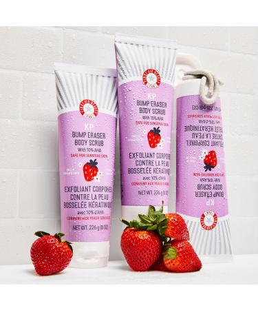 First Aid Beauty KP Bump Eraser Body Scrub - 10% AHA Exfoliating Skin Cleanser for Keratosis Pilaris Strawberry Scent 2 oz - International Shipping Available - Buy Online on GoSupps.com