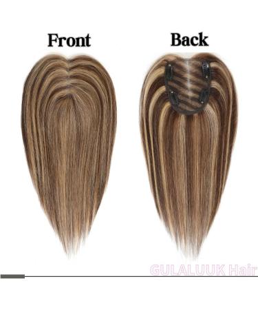 Real Hair Blonde Hair Topper for Thinning Hair Women - 12 Medium Brown Mix Blonde - Silk Base Human Hair - 10x12cm - Buy Online on GoSupps.com