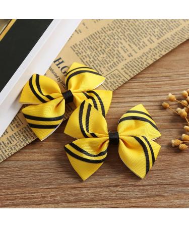 2PC Stripe Hair Bow Clips 4 Inch Women Wizard Dress Up Halloween Costume Hair Accessories Yellow for Harry - Buy Online on GoSupps.com