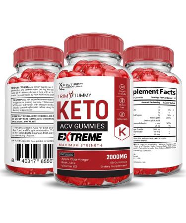 Justified Laboratories (2 Pack Trim Tummy Keto ACV Gummies Extreme 2000MG Trim Tummy Keto Gummies Apple Cider Vinegar Formulated with Pomegranate Beet Juice Powder B12 Vegan Non GMO 120 Gummys 60 Count (Pack of 2) - Buy Online on GoSupps.com