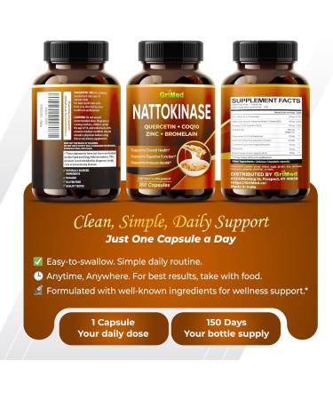 GriMed Nattokinase Capsules with Quercetin CoQ10 Zinc & Bromelain Dietary Supplement 150 Capsules - Buy Online on GoSupps.com