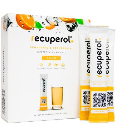 Recuperol Rehydration & Recovery Electrolytes Powder Supplement for Dehydration 20 Sachets Replace Electrolytes (Mineral Salts) & fluids Zinc Vitamin C B12 D3 Potassium Natural Orange Flavour