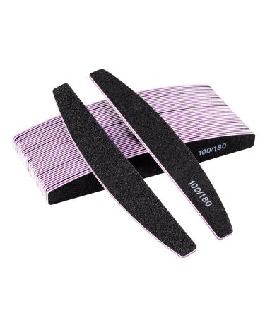 Nail file 20 pieces professional nail file 100/180 grit nail files for gel nails and natural nails reusable double-sided nail file for nail studios diy nail art at home black black-20 pieces